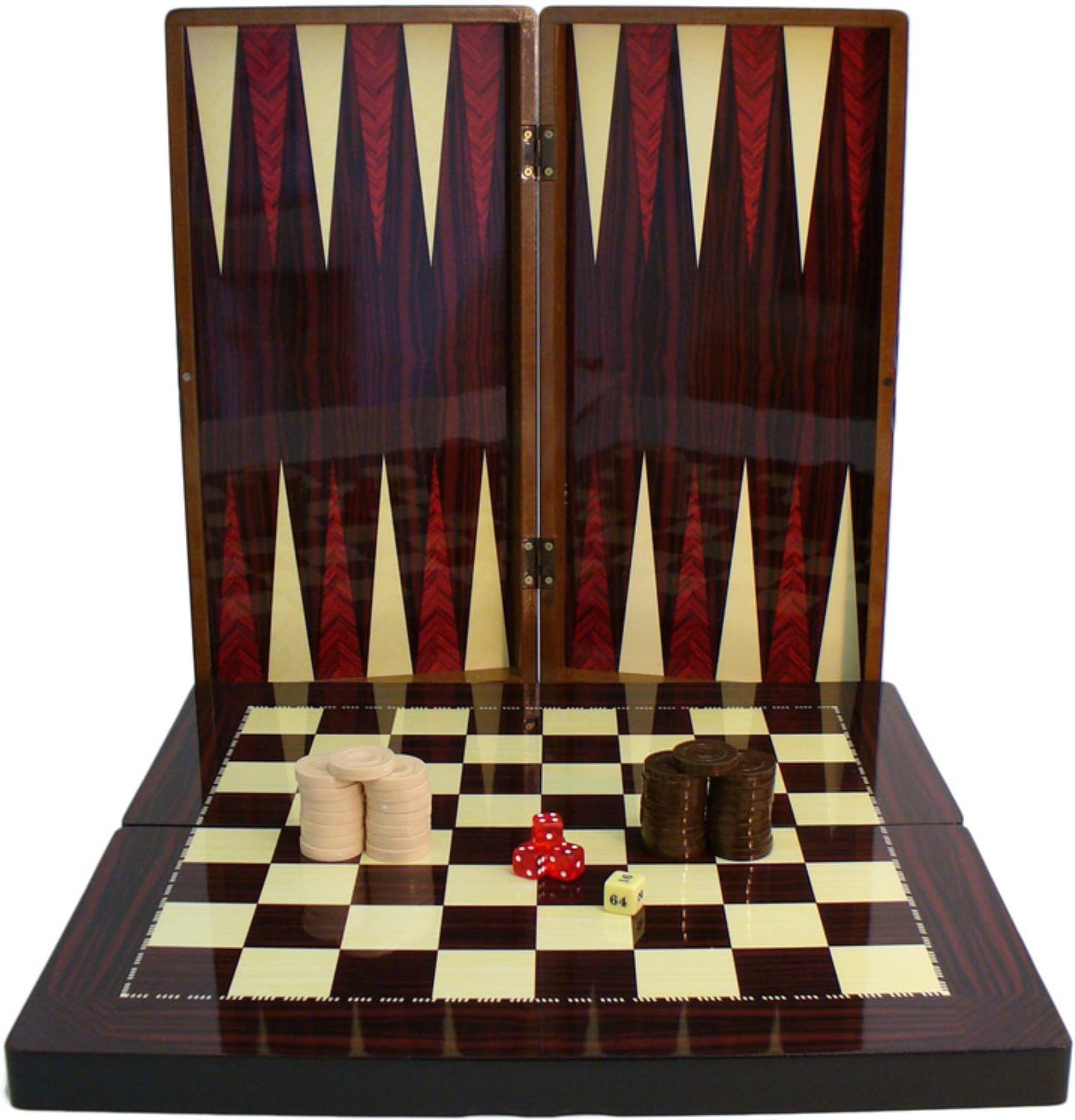 Backgammon: High Gloss Wood Grain with Chessboard