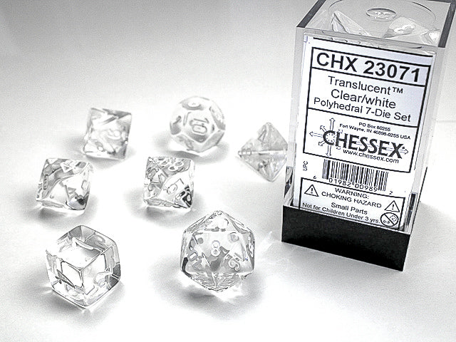 Chessex Dice Set: Translucent Clear/White (7)