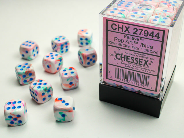 Chessex 12mm d6 Set: Festive - Pop Art/Blue (36)