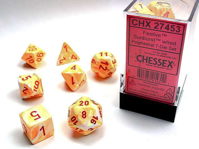 Chessex Dice Set: Festive Sunburst/Red (7)