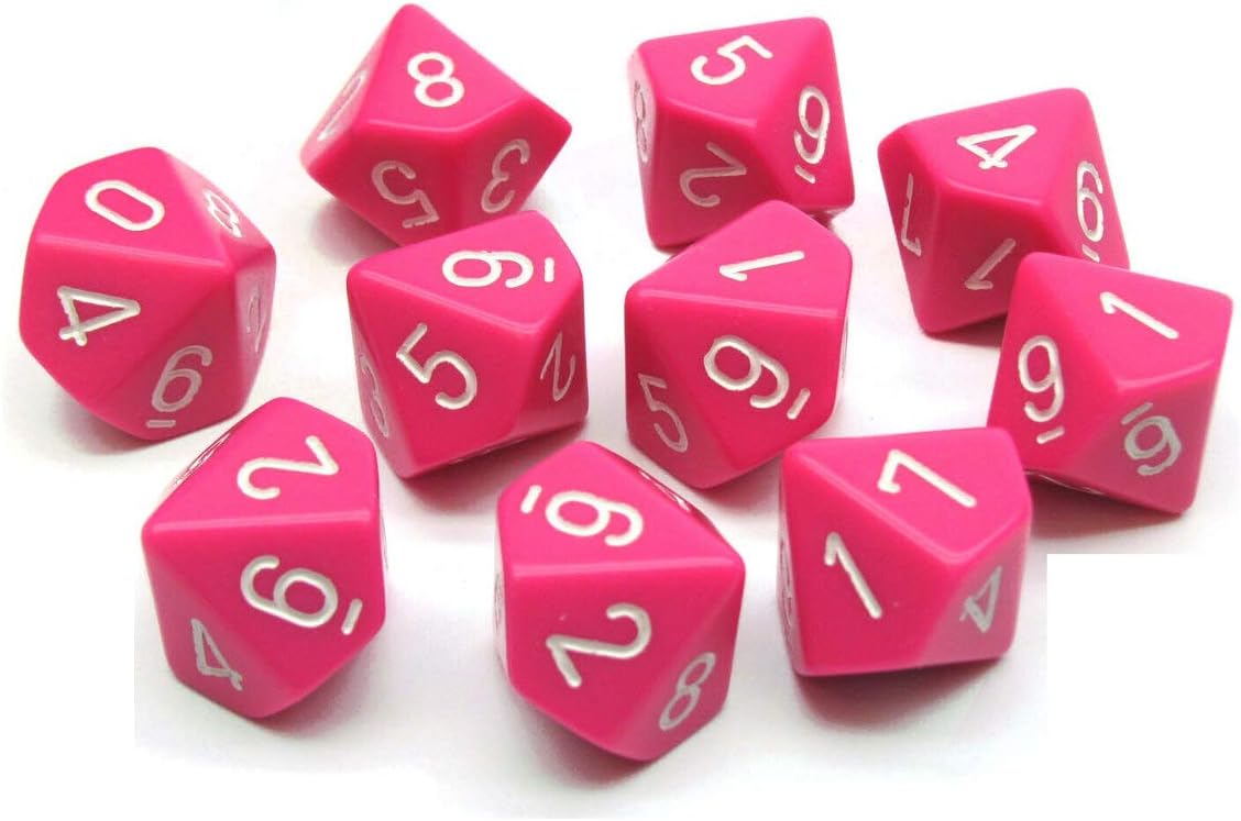 Chessex d10 Set: Opaque Pink/White (10)