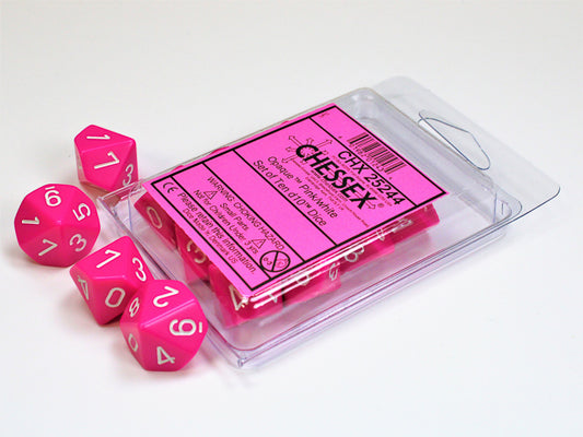 Chessex d10 Set: Opaque Pink/White (10)