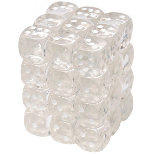 Chessex 12mm d6 Set: Translucent - Clear w/White (36)