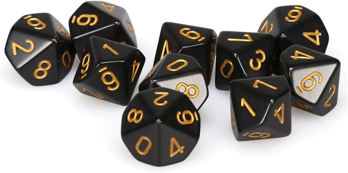 Chessex d10 Set: Opaque Black/Gold (10)