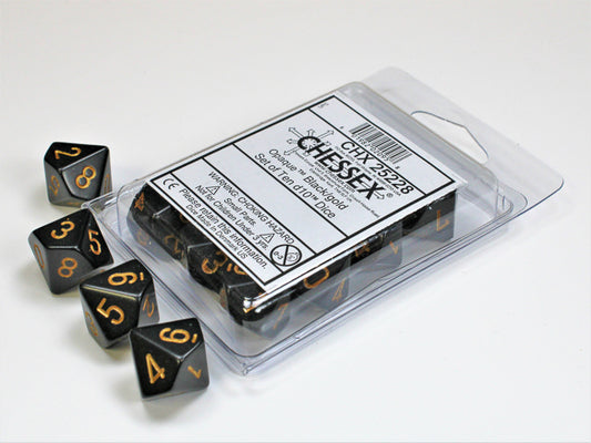 Chessex d10 Set: Opaque Black/Gold (10)