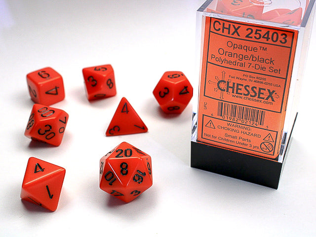 Chessex Dice Set: Opaque - Orange/Black (7)