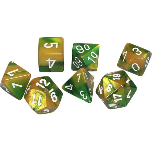 Chessex Dice Set: Gemini - Gold-Green/White (7)