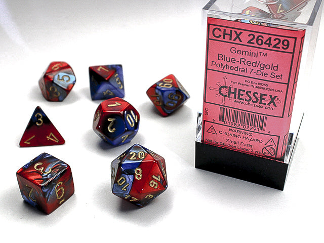 Chessex Dice Set: Gemini Blue-Red w/Gold (7)