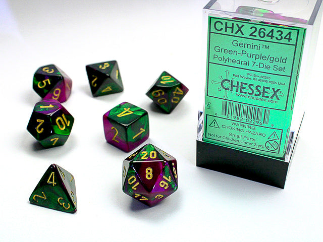 Chessex Dice Set: Gemini Green-Purple w/Gold (7)