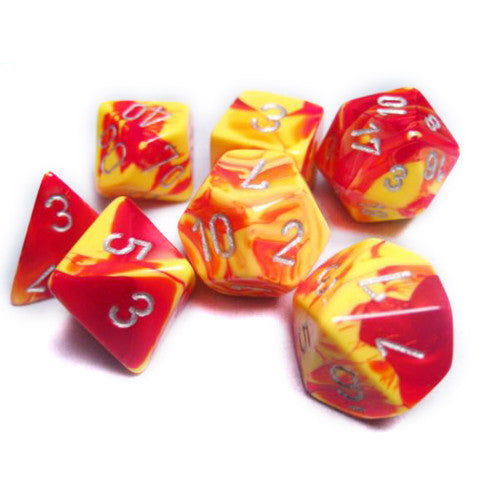 Chessex Dice Set: Gemini Red-Yellow w/Silver (7)