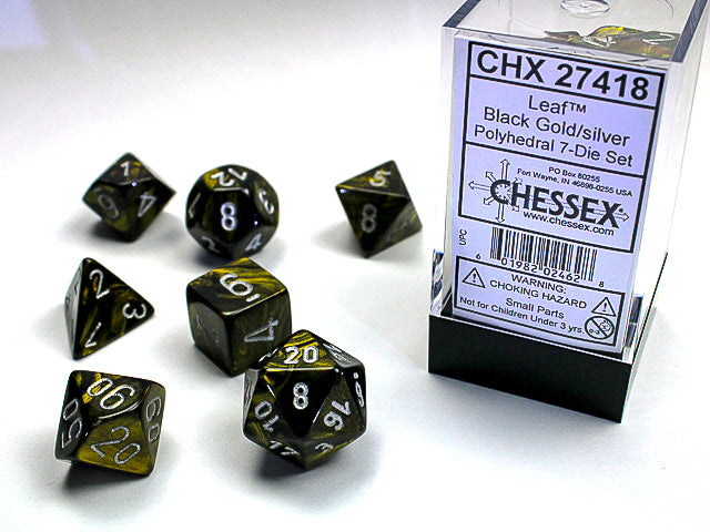 Chessex Dice Set: Leaf Black Gold w/Silver (7)