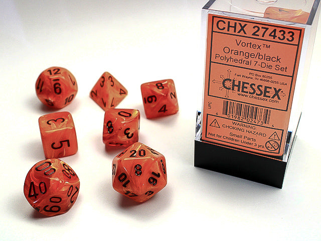 Chessex Dice Set: Vortex - Orange/Black (7)