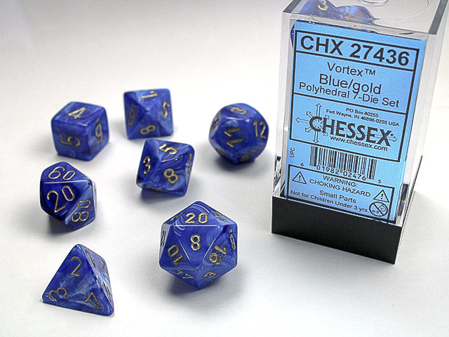 Chessex Dice Set: Vortex Blue w/Gold (7)