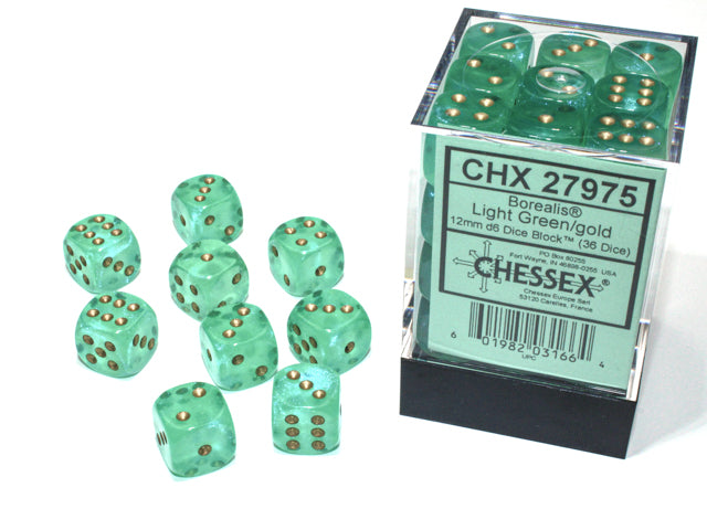 Chessex 12mm d6 Set: Luminary Light Green/Gold (36)