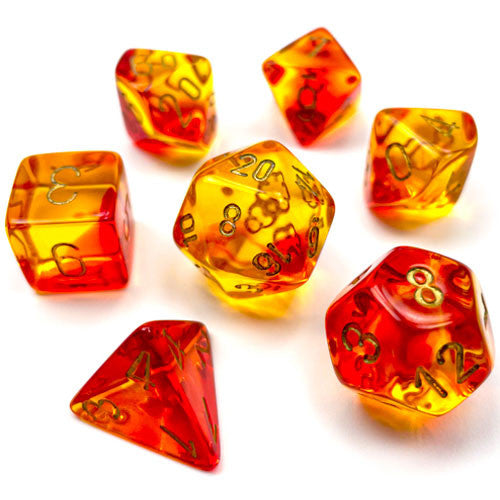 Chessex Dice Set: Gemini Translucent - Red-Yellow w/Gold (7)