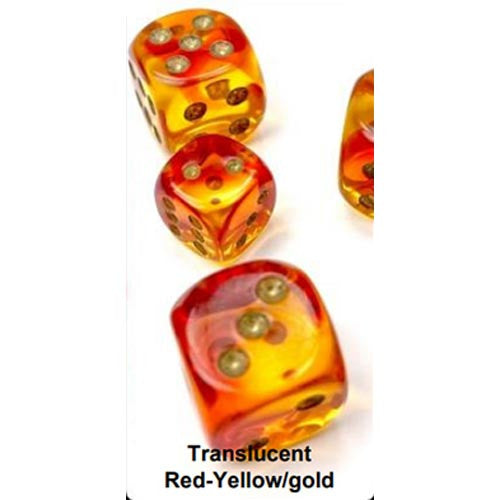 Gemini Translucent: 12mm d6 Translucent Red-Yellow/Gold Dice Block (36 dice)