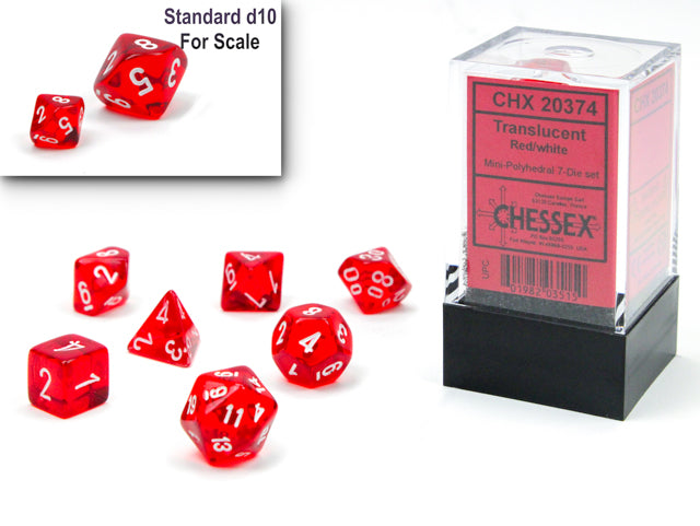 Chessex Mini Dice Set: Translucent - Red w/White (7)
