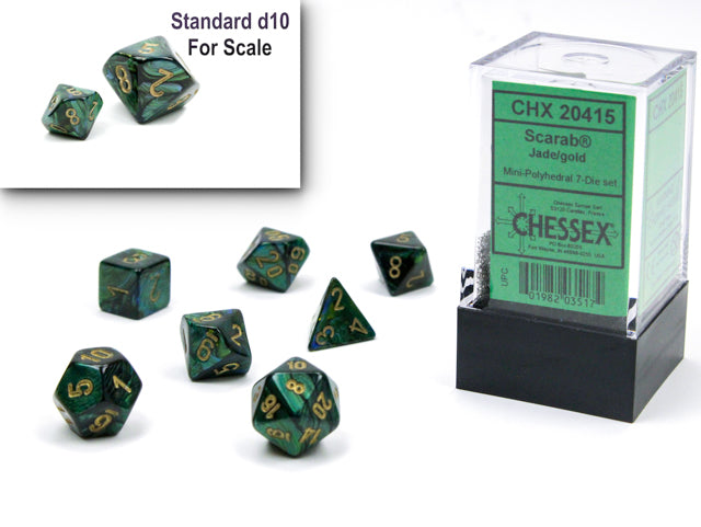 Chessex Mini Dice Set: Scarab - Jade w/Gold (7)