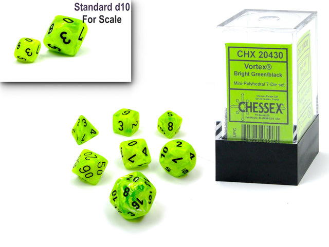 Chessex Mini Dice Set: Vortex - Bright Green/Black (7)