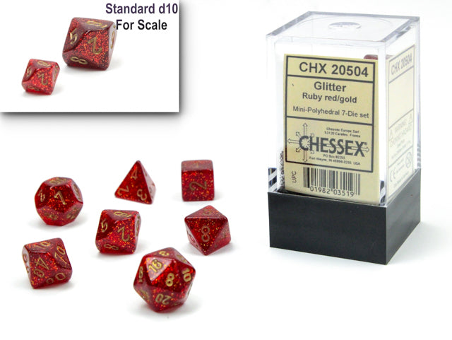 Chessex Mini Dice Set: Glitter Ruby - Red w/Gold (7)