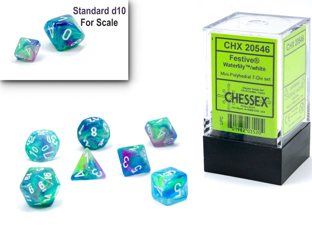 Chessex Mini Dice Set: Festive Waterlily w/White (7)