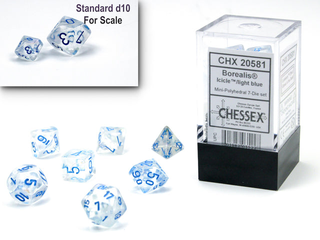 Chessex Mini Dice Set: Luminary Borealis Icicle/Light Blue (7)