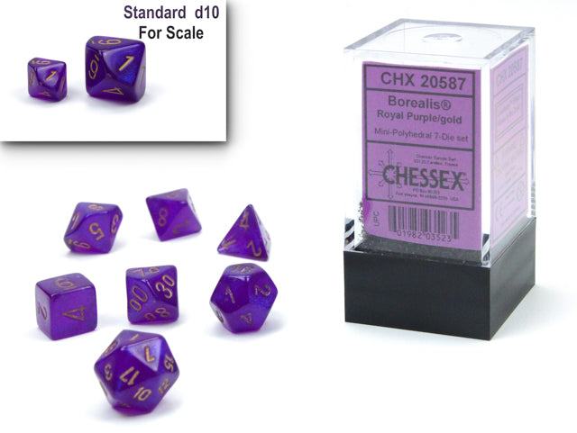 Chessex Mini Dice Set: Luminary Borealis Royal Purple w/Gold (7)