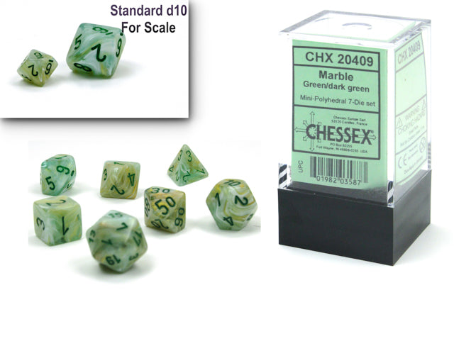Chessex Mini Dice Set: Marble - Green w/Dark Green (7)
