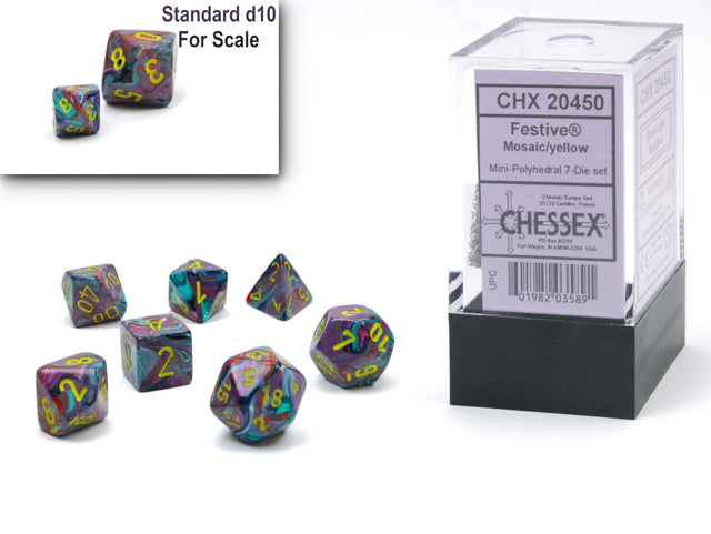 Chessex Mini Dice Set: Festive - Mosaic w/Yellow (7)