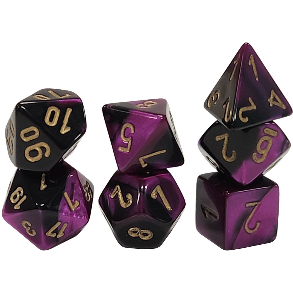 Chessex Mini Dice Set: Gemini - Black-Purple w/Gold (7)