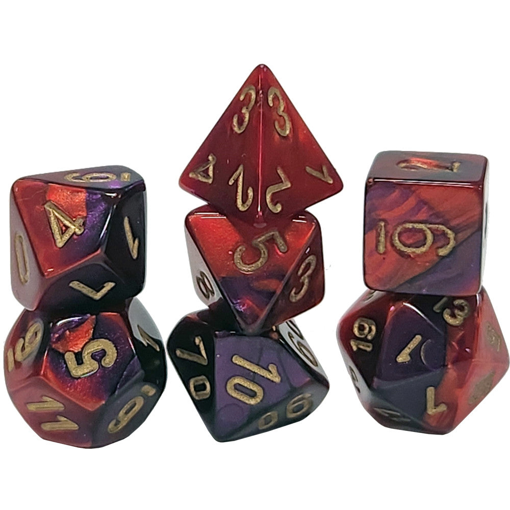 Chessex Mini Dice Set: Gemini - Purple-Red w/Gold (7)
