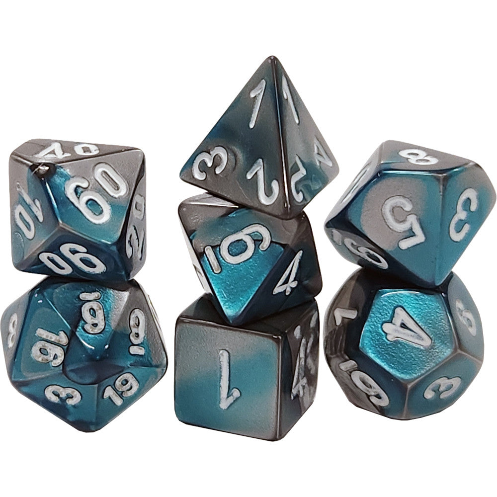 Chessex Mini Dice Set: Gemini - Steel-Teal w/White (7)