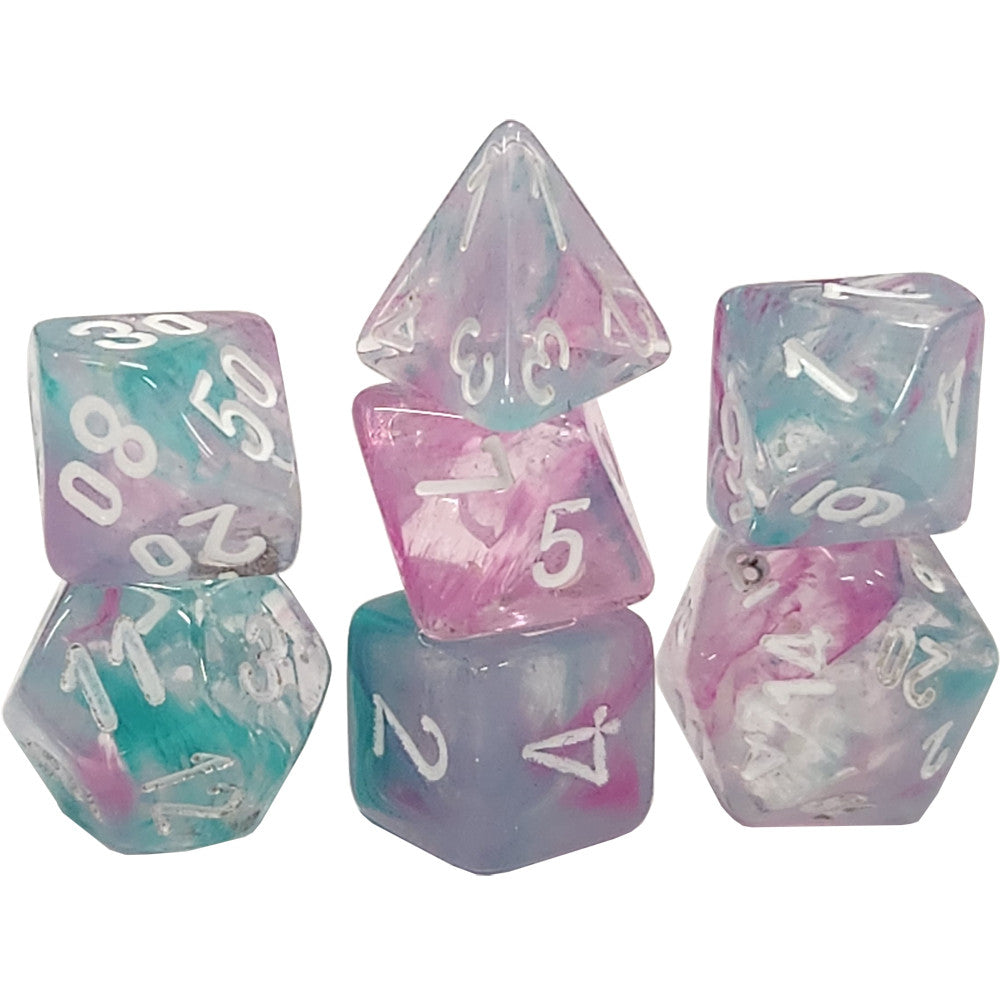 Chessex Mini Dice Set: Nebula Wisteria w/White (7)
