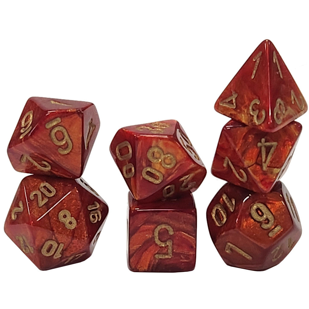 Chessex Mini Dice Set: Scarab Scarlet w/ Gold (7)