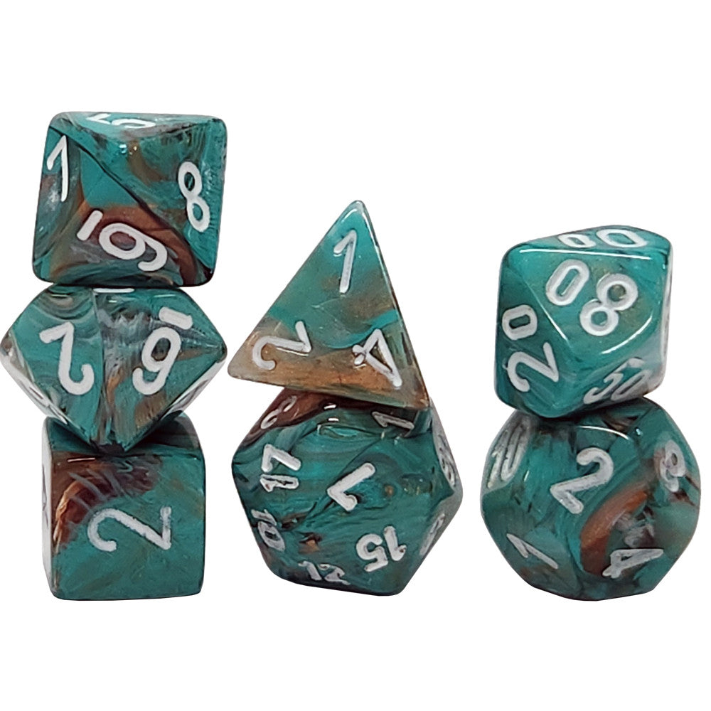 Chessex Mini Dice Set: Marble - Oxi-Copper w/ White (7)