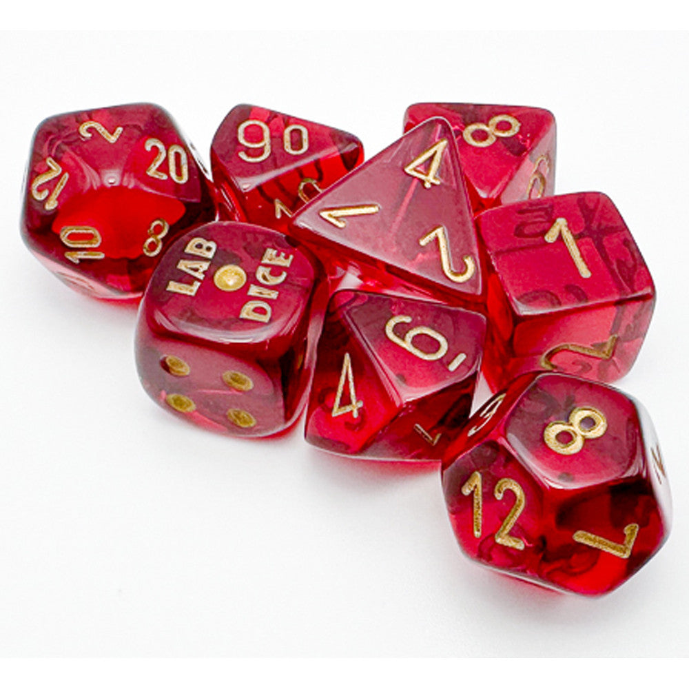 Chessex Lab Series 7 Dice Set: Translucent Crimson w/Gold (7)