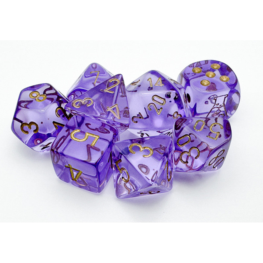 Chessex Lab Series 7 Dice Set: Translucent - Lavender/Gold (8)