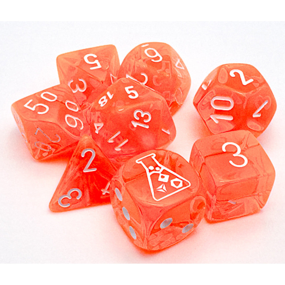 Chessex Dice Set: Translucent Neon Orage w/White (7)