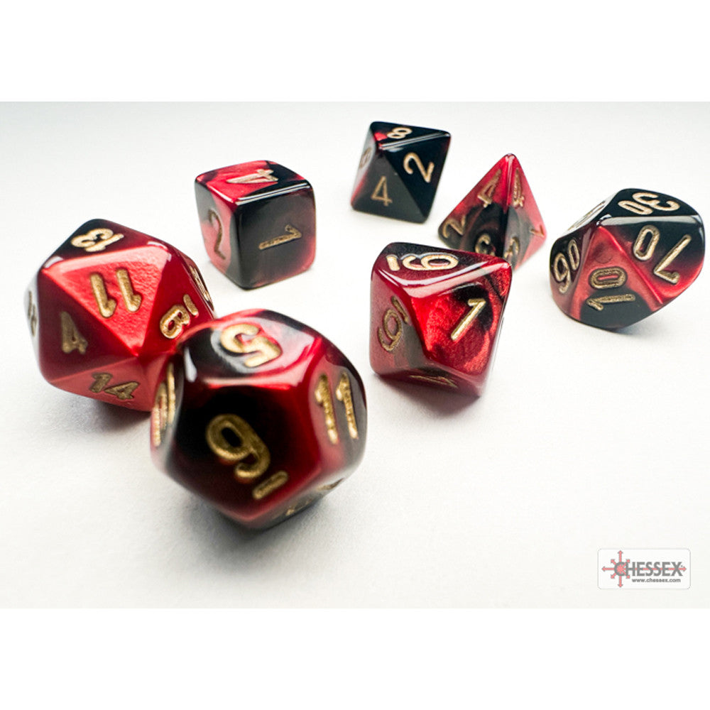 Chessex Mini Dice: Gemini Black-Red w/ Gold (7)