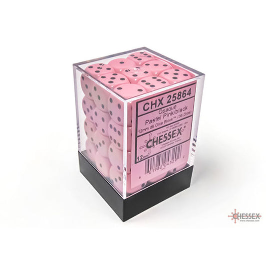 Chessex 12mm d6 Dice Set: Opaque - Pastel Pink/Black (36)