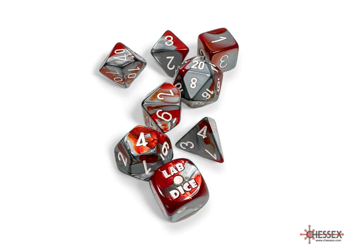 Chessex Lab Series 8 Dice Set: Red-Steel w/White (8)
