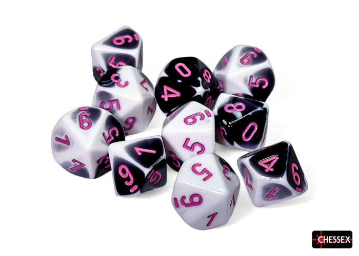 Chessex d10 Set: Gemini - Black-White w/Pink (10)