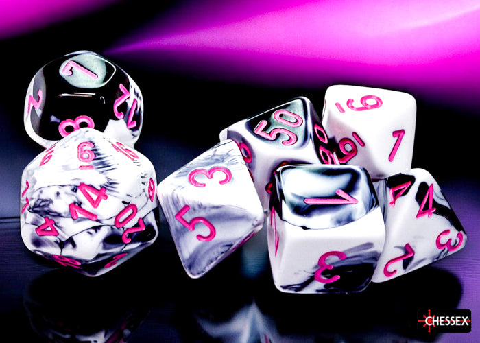 Chessex Dice Set: Gemini - Black-White w/Pink (7)