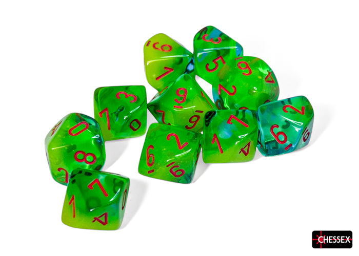 Chessex d10 Set: Gemini Luminary - Plasma Green-Teal w/Orange (10)