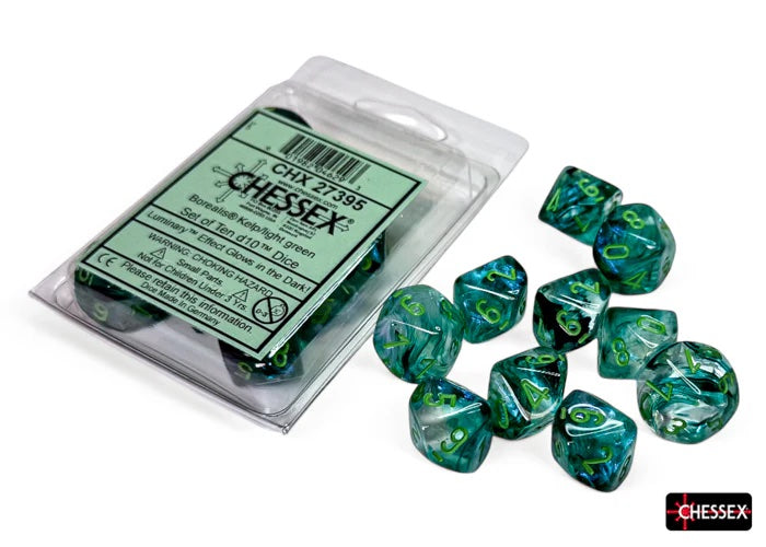 Chessex d10 Set: Borealis Luminary - Kelp w/Light Green (10)