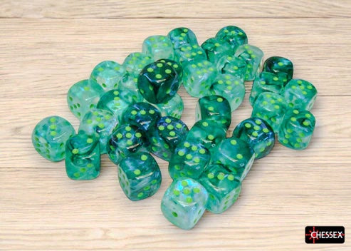 Chessex 12mm d6 Set: Borealis Luminary - Kelp w/Light Green (36)