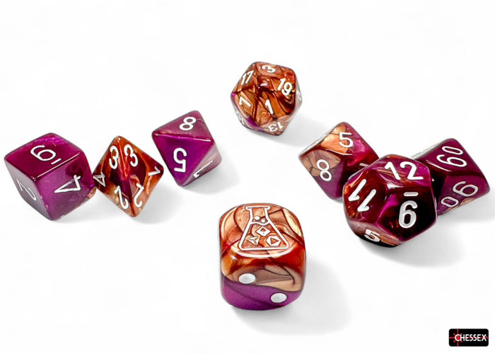 Chessex Lab Series 9 Dice Set: Gemini - Copper-Purple/white (7 + Bonus Die)