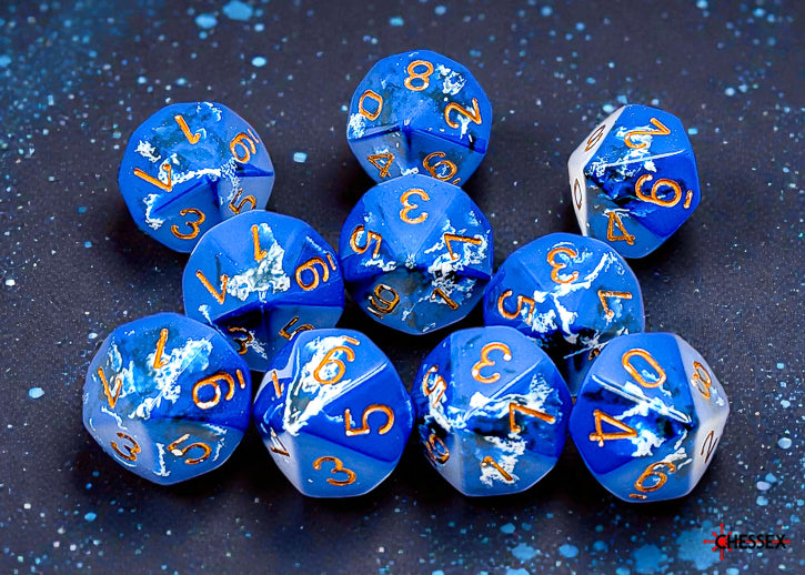 Chessex d10 Set: Brush - Wavebreak/gold (10)