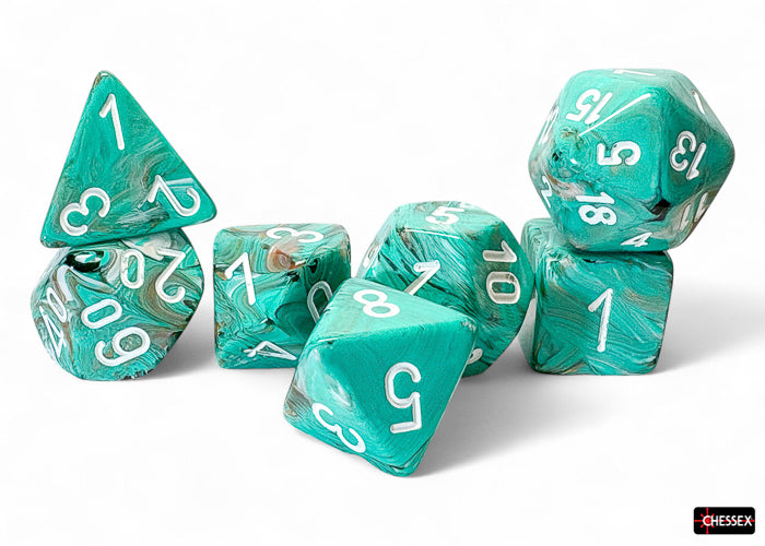 Chessex Mega-Hedral Dice Set: Marble Oxi-Copper/White (7)