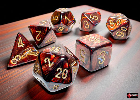 Chessex Mega-Hedral Dice Set: Scarab Blue-Blood/Gold (7)